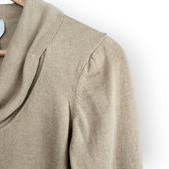 Talbots Tan Merino Wool Long Sleeve Cowl Neck Sweater Top S - Picture 5 of 9